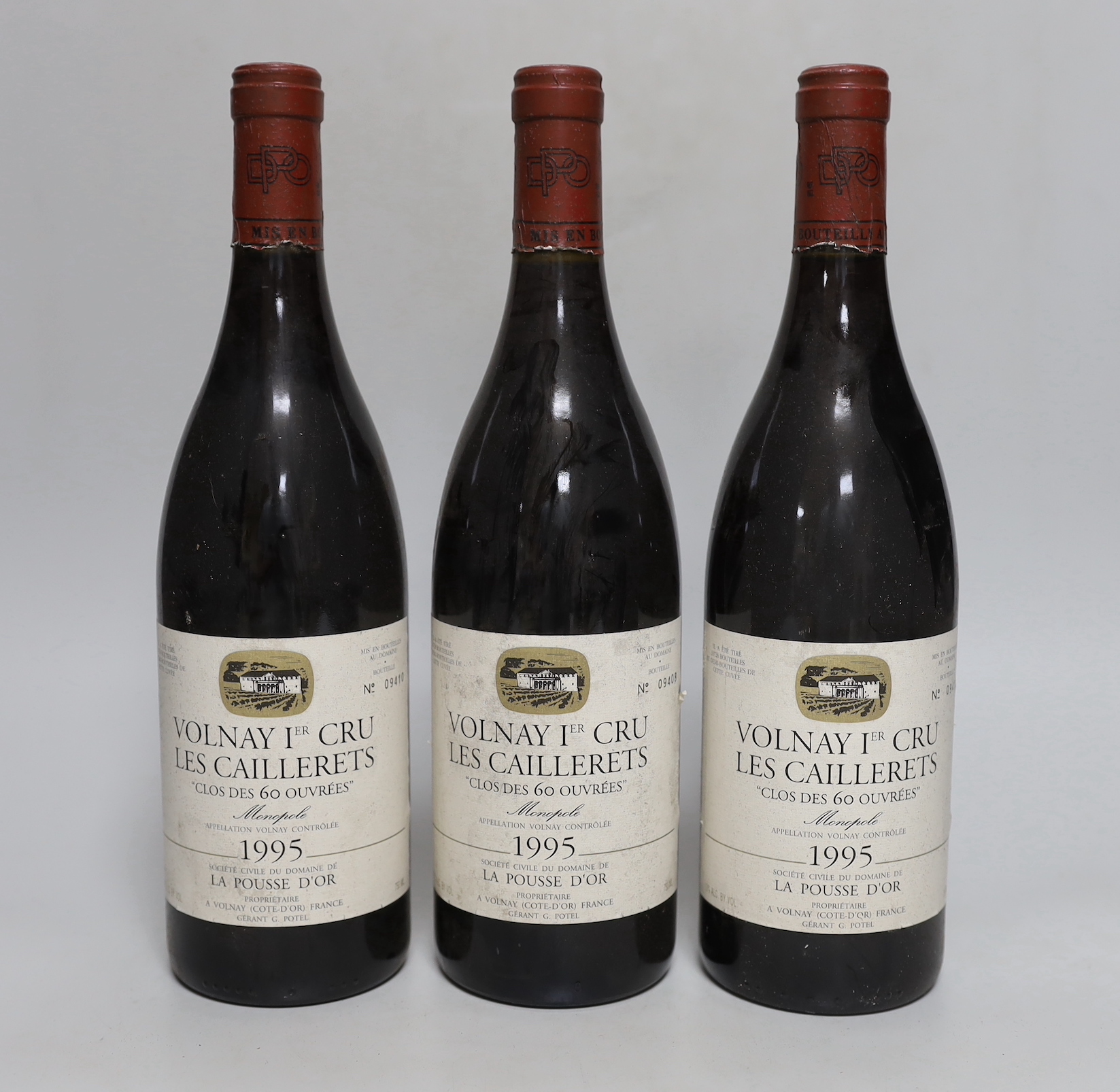 Three bottles of 75cl 1995 Volnay Ier Cru Les Caillerets Clos 60 Ouvrées Monopole